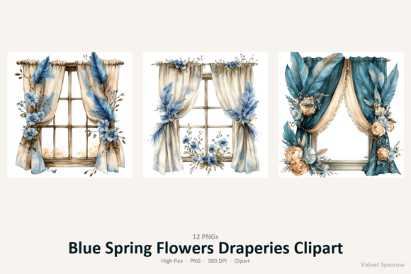 Blue Spring Flowers Draperies Clipart: A Versatile Resource for Creative Projects