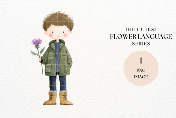 Boy Holding Thistle Flower Clipart PNG: A Modern Asset for Creative Projects