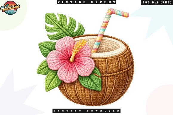 Coconut Drink Tropical Crochet Yarn PNG
