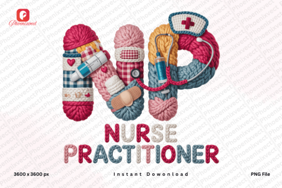 Faux Yarn NP Nurse Practitioner PNG Design