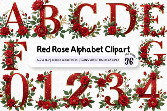 Floral Rose Alphabet Letters Clipart PNG