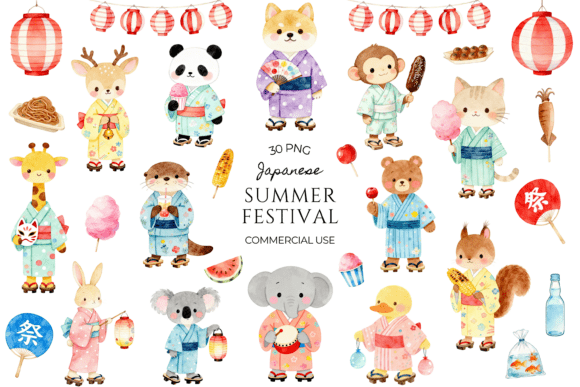 Kawaii Japanese Summer Festival Clipart