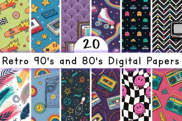 Retro 90s and 80s Digital Papers