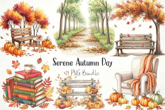Serene Autumn Day Clipart PNG Bundle: Elevate Your Fall Creative Projects