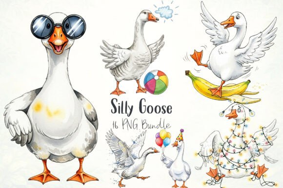Silly Goose PNG Clipart Bundle: 16 Fun Designs