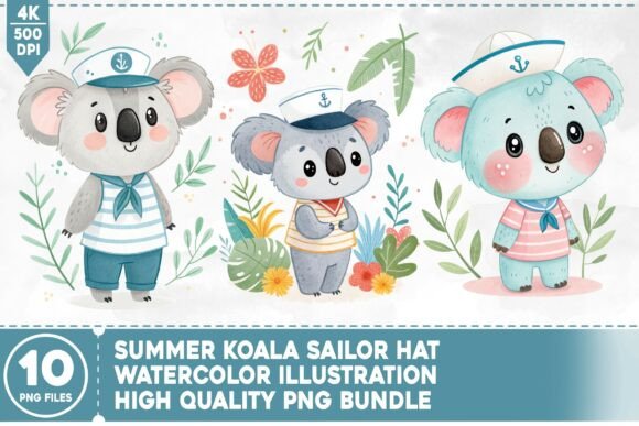 Summer Koala Sailor Hat Watercolor: A Charming Design Asset