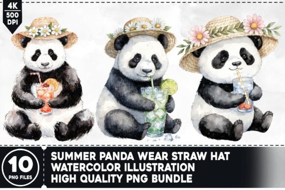 Summer Panda Wear Straw Hat Watercolor: A Practical Asset for Creative Projects