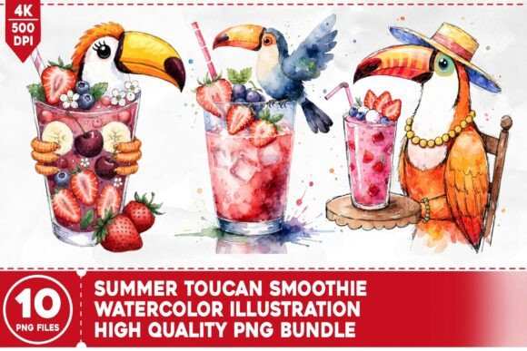 Summer Toucan Smoothie PNG Bundle