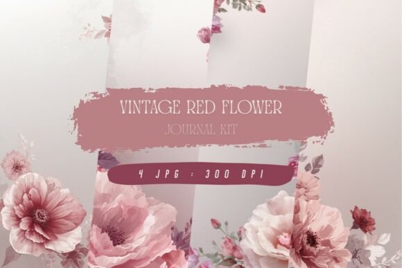 Vintage Red Flower Journal Kit