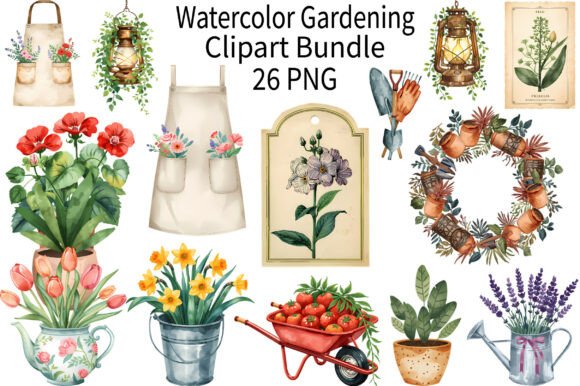 Watercolor Gardening Elements Clipart: A Visual Language for Modern Design